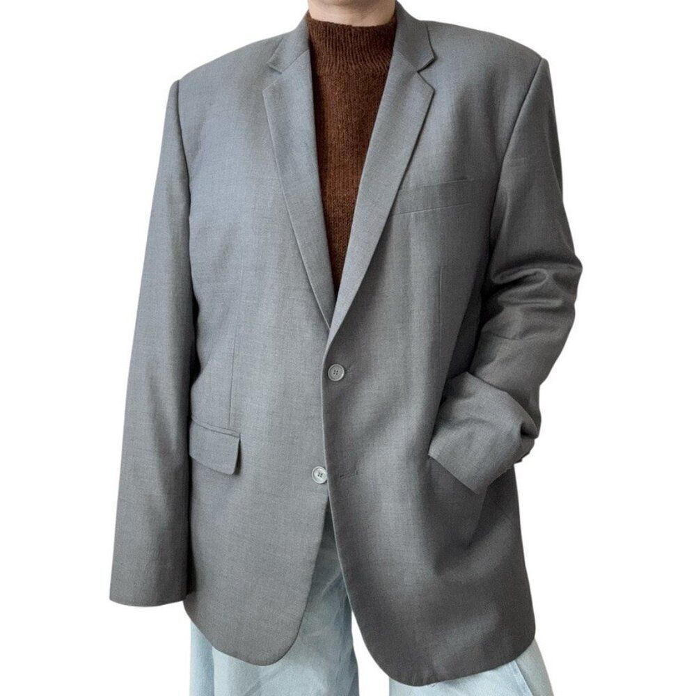 Aquascutum Mens Gray 100% Wool Slate Gray Sport Coat Blazer 2 Button 46R